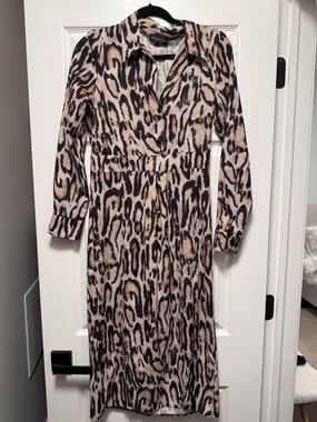 Midi Leopard Print Shirt Dress
